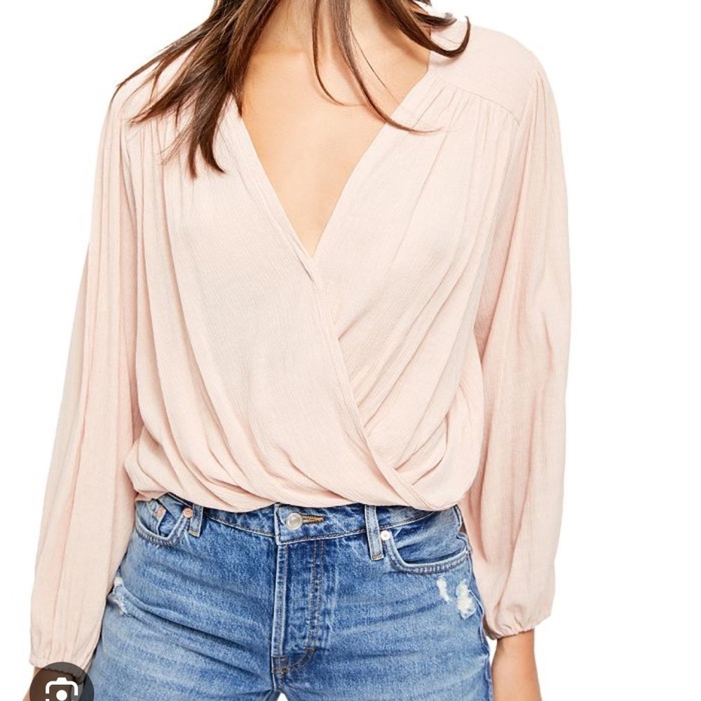 Free People Check On It Faux Wrap Top Pink Nectar Small T1